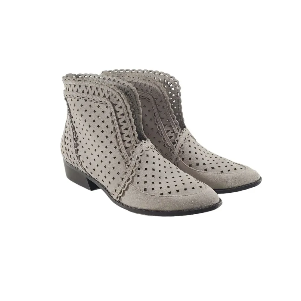 8 Cecelia Anthropologie Tate Suede Bootie Cut Out Perforated Taupe Ankle Boot
